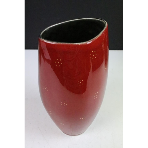 17 - Trio of Anita Harris AHS abstract red glaze pottery vases with floral hand painted decoration and a ... 