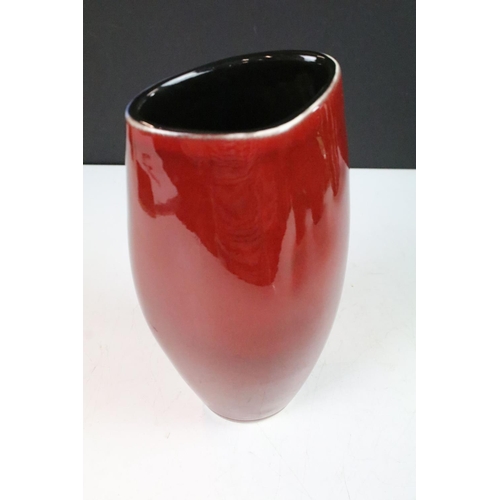 17 - Trio of Anita Harris AHS abstract red glaze pottery vases with floral hand painted decoration and a ... 