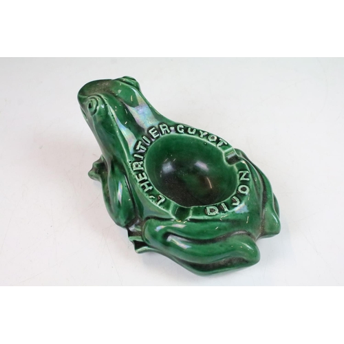 20 - Large green ceramic frog L'Heritier-Guyot Dijon bistro advertising ashtray together with Cullen & so... 