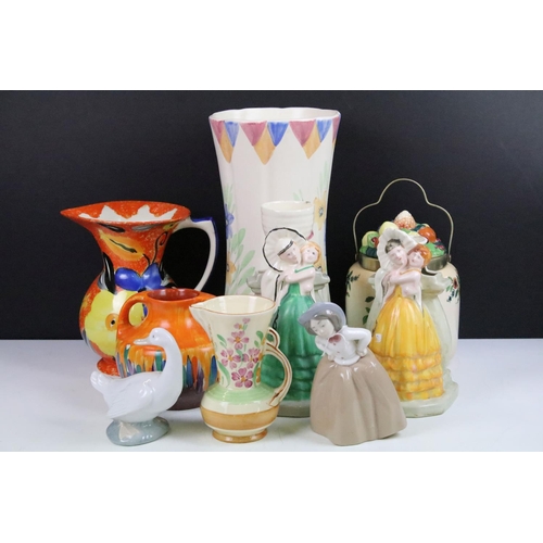 21 - Large lot of ceramics to include two 20th century Pierrot and lady Art Deco Myott Son & co hand pain... 