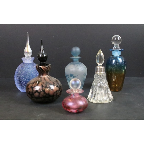 23 - Mixed collection of 20th century coloured and cut glass perfume bottles and stoppers, one marked JBD