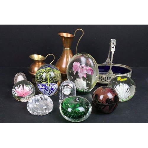 25 - Selection of coloured glass vintage paperweights to include an Edinburgh Crystal new Millenium clock... 