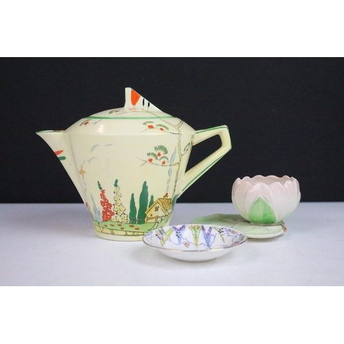 30 - Antique Art Deco 'Norman' tea pot along with small Carlton wear apple blossom dish and Carlton China... 