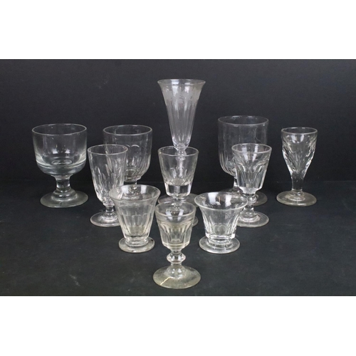 31 - Collection of mostly 19th century assortment of glasses to include two rummers, cut glass and etched... 