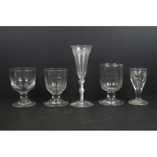 31 - Collection of mostly 19th century assortment of glasses to include two rummers, cut glass and etched... 