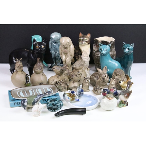 39 - Poole pottery assortment of birds and woodland animals together with teal glazed seated cats and fro... 