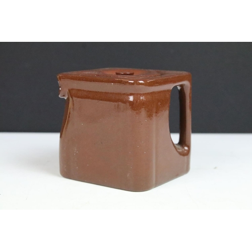 40 - Two cube teapots, one in glossy brown finish and one example of Wedgwood 'Kelso' pattern together wi... 