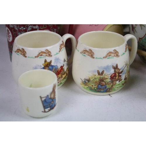 46 - Royal Doulton Bunnykins children's set of plates and bowls, cups and egg cup, together with Beswick ... 