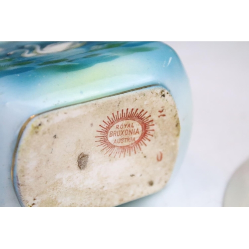 66 - Selection of blue glass decorative items to include atomiser perfume bottle, scent bottles, swan, pi... 