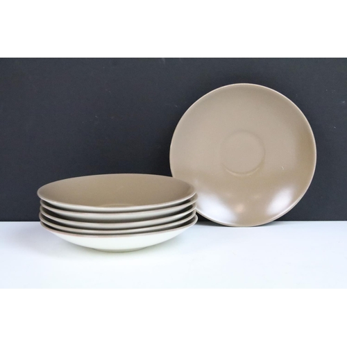 68 - Mid century Poole Pottery two tone coffee set comprising two coffee pots, six coffee cups and six sa... 