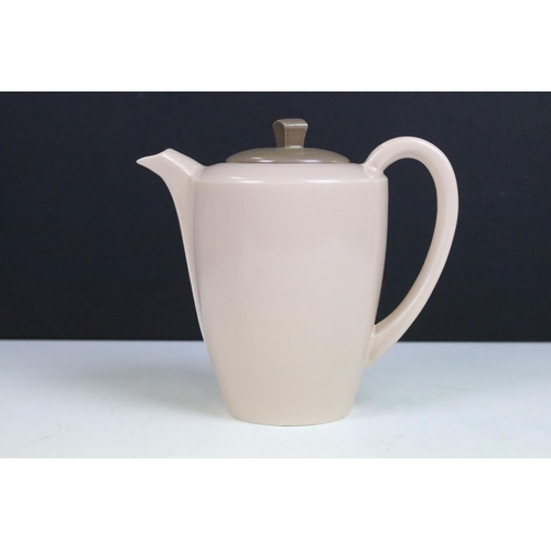 68 - Mid century Poole Pottery two tone coffee set comprising two coffee pots, six coffee cups and six sa... 