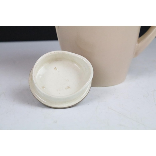 68 - Mid century Poole Pottery two tone coffee set comprising two coffee pots, six coffee cups and six sa... 