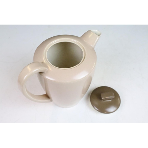 68 - Mid century Poole Pottery two tone coffee set comprising two coffee pots, six coffee cups and six sa... 