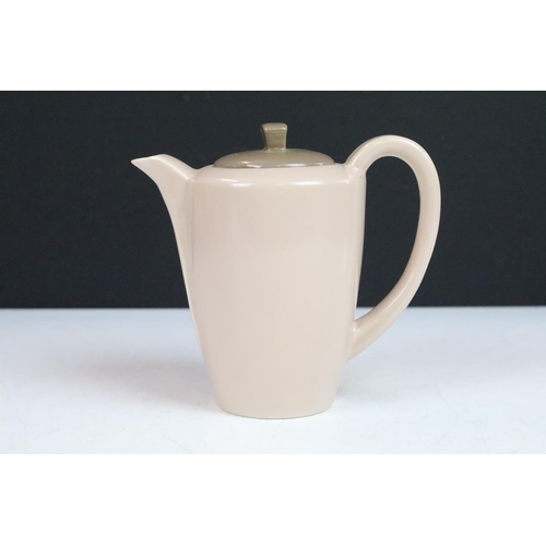 68 - Mid century Poole Pottery two tone coffee set comprising two coffee pots, six coffee cups and six sa... 