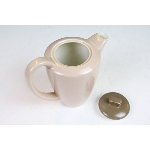68 - Mid century Poole Pottery two tone coffee set comprising two coffee pots, six coffee cups and six sa... 