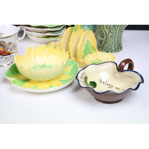 69 - Six Staffordshire Sheridan pheasant design trios along with a selection of Carlton ware floral items... 