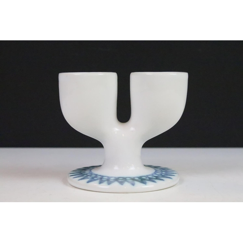 8 - Vintage Troika double egg cup c1960, white and blue, H 9cm