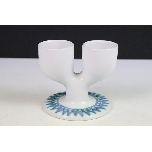 8 - Vintage Troika double egg cup c1960, white and blue, H 9cm