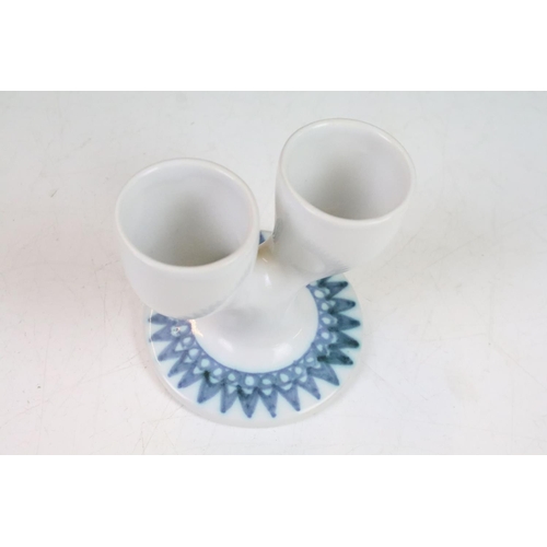 8 - Vintage Troika double egg cup c1960, white and blue, H 9cm