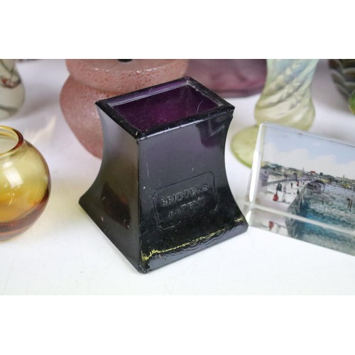 74 - Collection of glass ware to include Kosta Boda large mushroom, Britten's Patent purple glass weight,... 