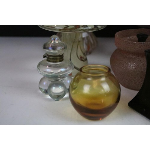 74 - Collection of glass ware to include Kosta Boda large mushroom, Britten's Patent purple glass weight,... 