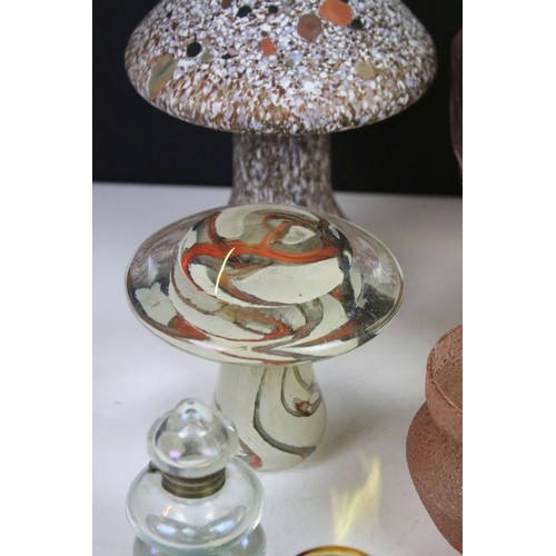 74 - Collection of glass ware to include Kosta Boda large mushroom, Britten's Patent purple glass weight,... 