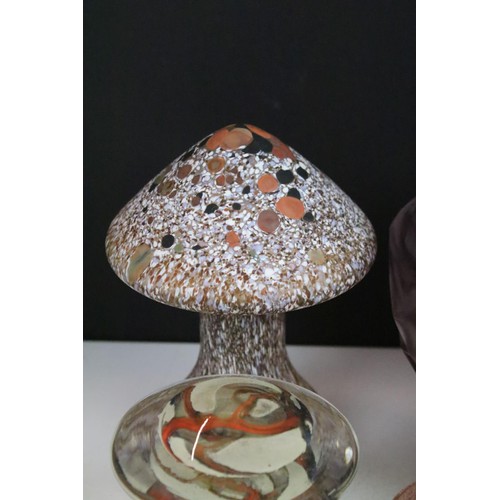 74 - Collection of glass ware to include Kosta Boda large mushroom, Britten's Patent purple glass weight,... 