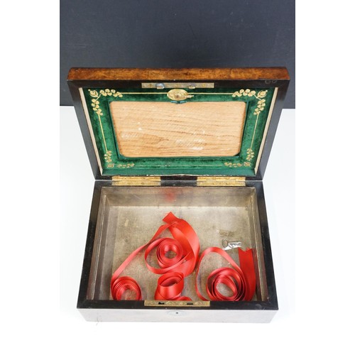 108 - Walnut brass inlay box with velvet frame lining and letter compartment together with walnut writers ... 