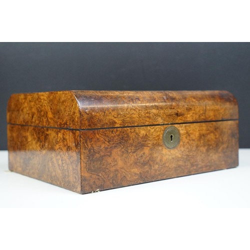 108 - Walnut brass inlay box with velvet frame lining and letter compartment together with walnut writers ... 