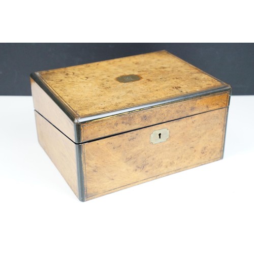 108 - Walnut brass inlay box with velvet frame lining and letter compartment together with walnut writers ... 