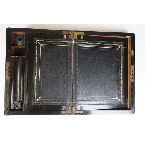 108 - Walnut brass inlay box with velvet frame lining and letter compartment together with walnut writers ... 
