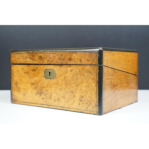 108 - Walnut brass inlay box with velvet frame lining and letter compartment together with walnut writers ... 