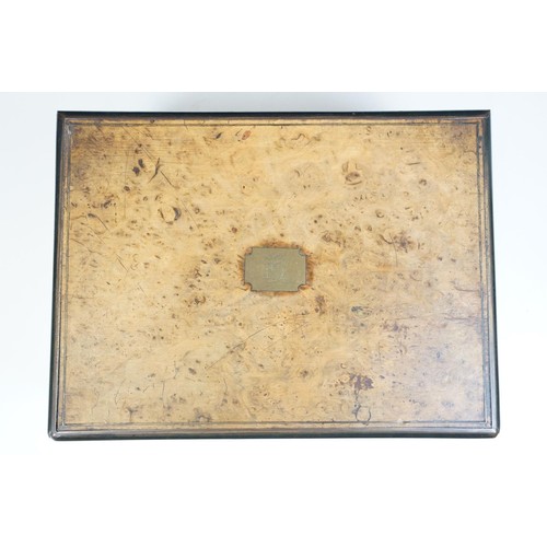 108 - Walnut brass inlay box with velvet frame lining and letter compartment together with walnut writers ... 