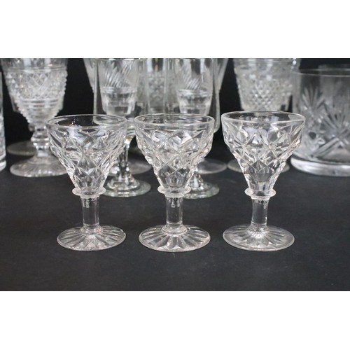 41 - Collection of mainly pressed and cut glass, to include whisky tumblers, wine glasses, sherry glasses... 