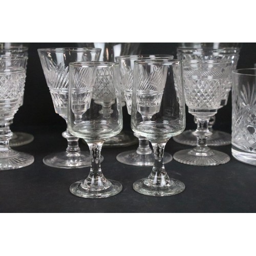 41 - Collection of mainly pressed and cut glass, to include whisky tumblers, wine glasses, sherry glasses... 