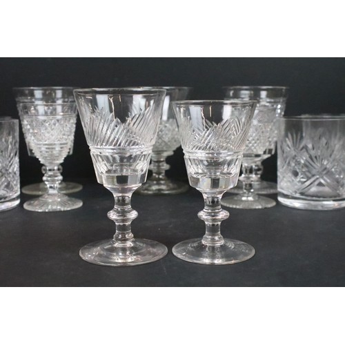 41 - Collection of mainly pressed and cut glass, to include whisky tumblers, wine glasses, sherry glasses... 