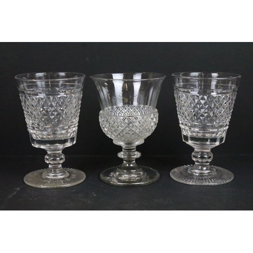 41 - Collection of mainly pressed and cut glass, to include whisky tumblers, wine glasses, sherry glasses... 