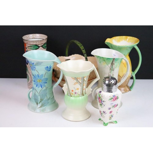 44 - Collection of vintage Art Deco vases to include Tam's ware, J H W & Sons Ltd examples, a Porcelon Mi... 