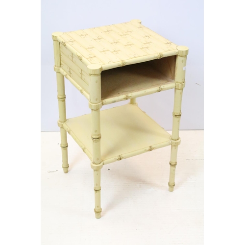 477 - 20th century carved bedside table, carved and painted to simulate bamboo, 58.5cm high x 35cm wide x ... 