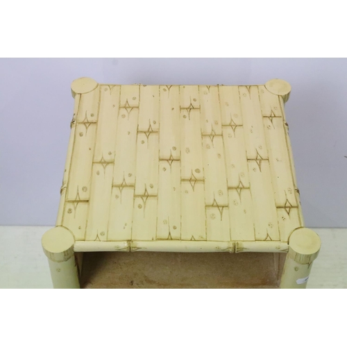 477 - 20th century carved bedside table, carved and painted to simulate bamboo, 58.5cm high x 35cm wide x ... 