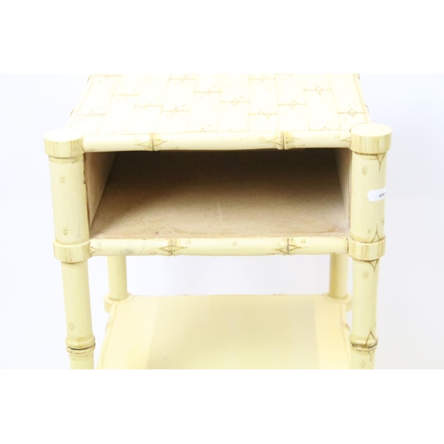 477 - 20th century carved bedside table, carved and painted to simulate bamboo, 58.5cm high x 35cm wide x ... 