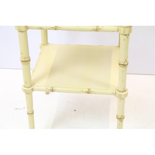 477 - 20th century carved bedside table, carved and painted to simulate bamboo, 58.5cm high x 35cm wide x ... 