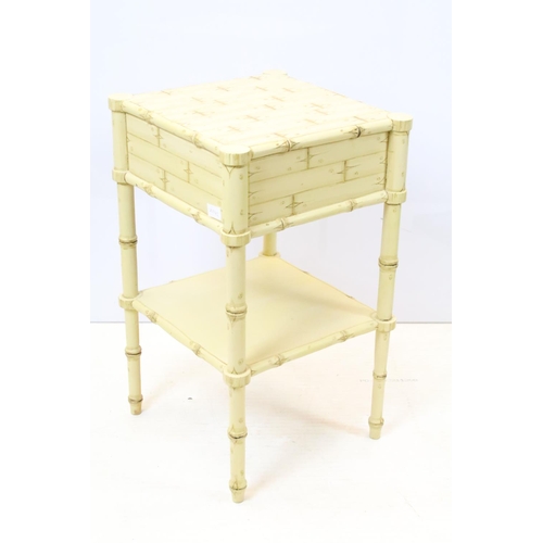 477 - 20th century carved bedside table, carved and painted to simulate bamboo, 58.5cm high x 35cm wide x ... 