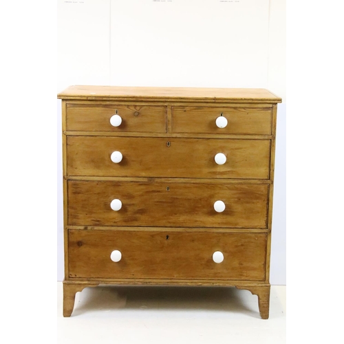 478 - Victorian pine chest of two short and three long drawers, 108cm high x 103cm wide x 49cm deep