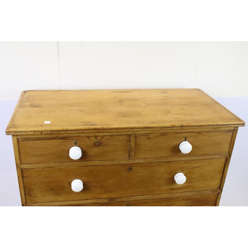 478 - Victorian pine chest of two short and three long drawers, 108cm high x 103cm wide x 49cm deep