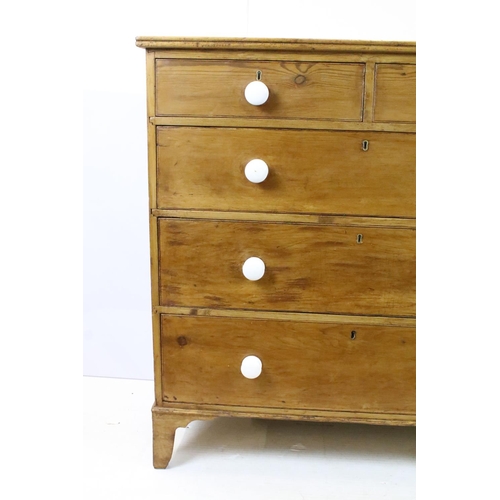 478 - Victorian pine chest of two short and three long drawers, 108cm high x 103cm wide x 49cm deep