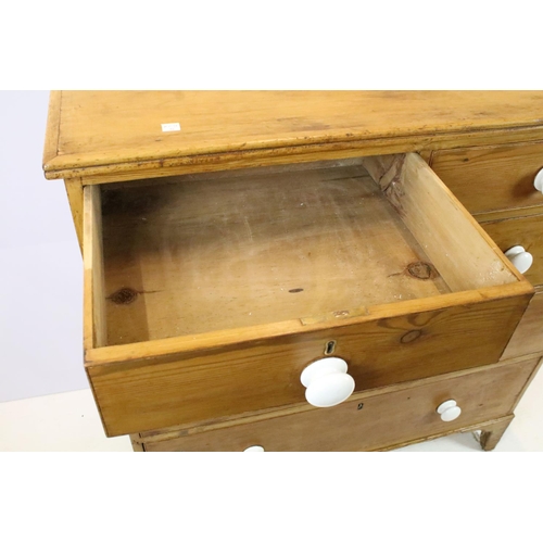 478 - Victorian pine chest of two short and three long drawers, 108cm high x 103cm wide x 49cm deep