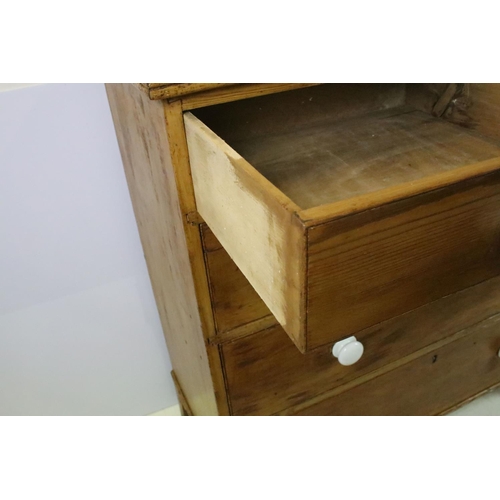 478 - Victorian pine chest of two short and three long drawers, 108cm high x 103cm wide x 49cm deep
