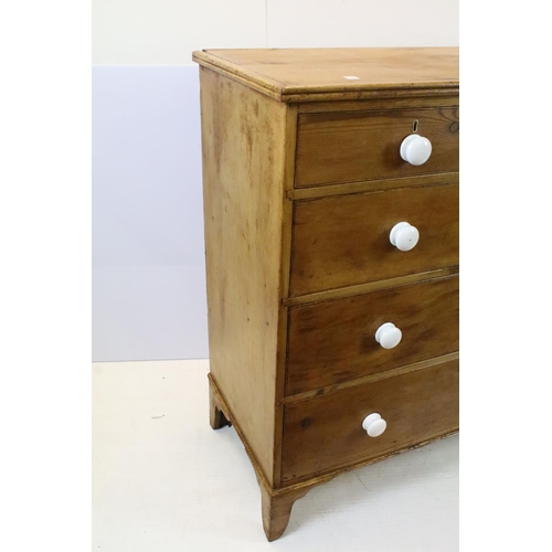 478 - Victorian pine chest of two short and three long drawers, 108cm high x 103cm wide x 49cm deep