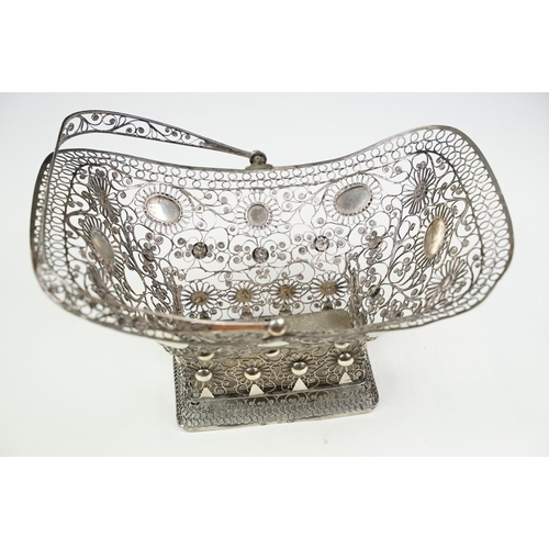 116A - Continental silver filigree swing handled basket, possibly Belgium 1814-1831